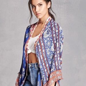 Z&L Europe Blue Paisley Bohemian Duster – Free Size – Navy Floral Boho